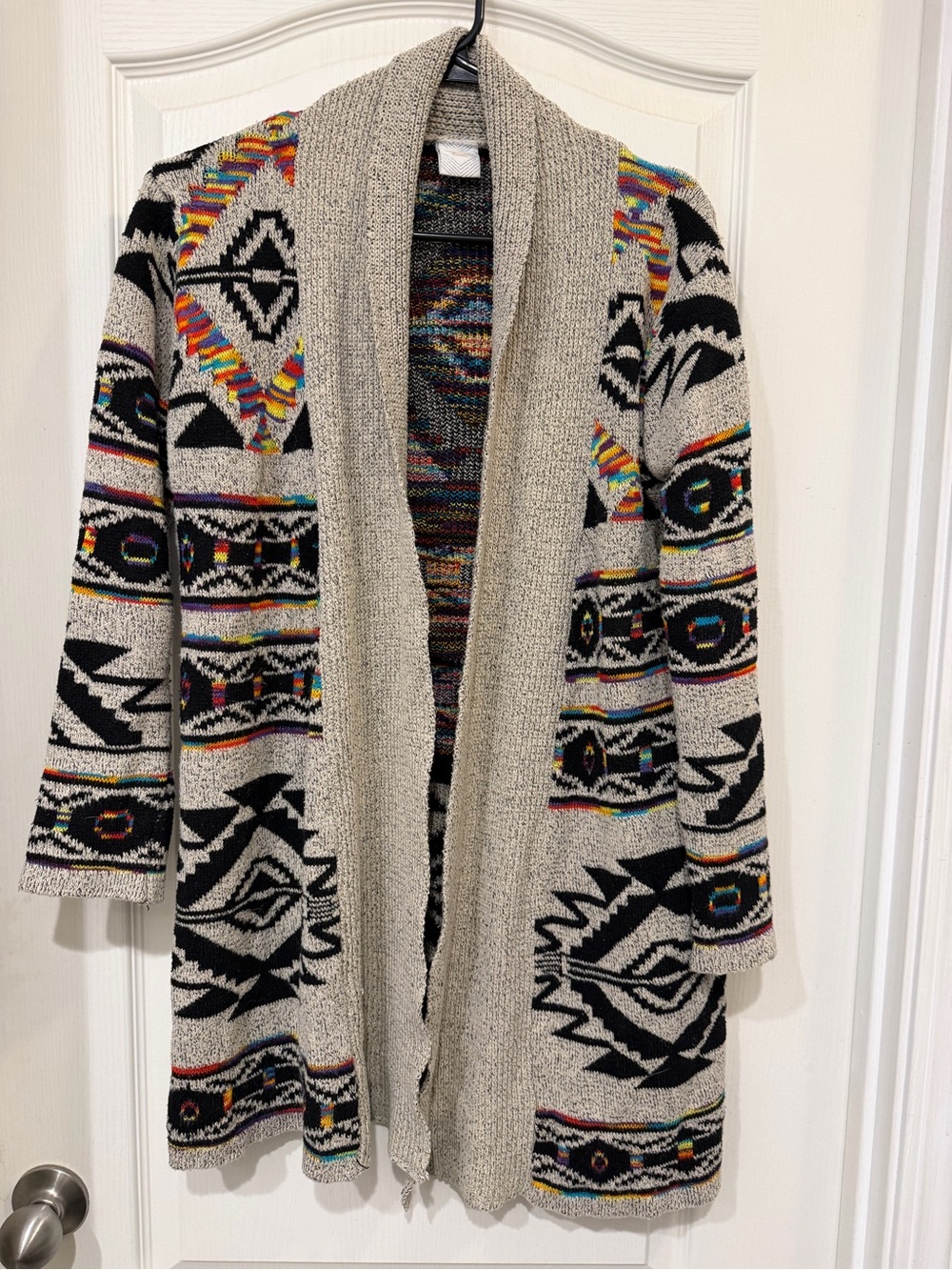 Open-Front Aztec Pattern Women's Sweater Cardigan - Neutral